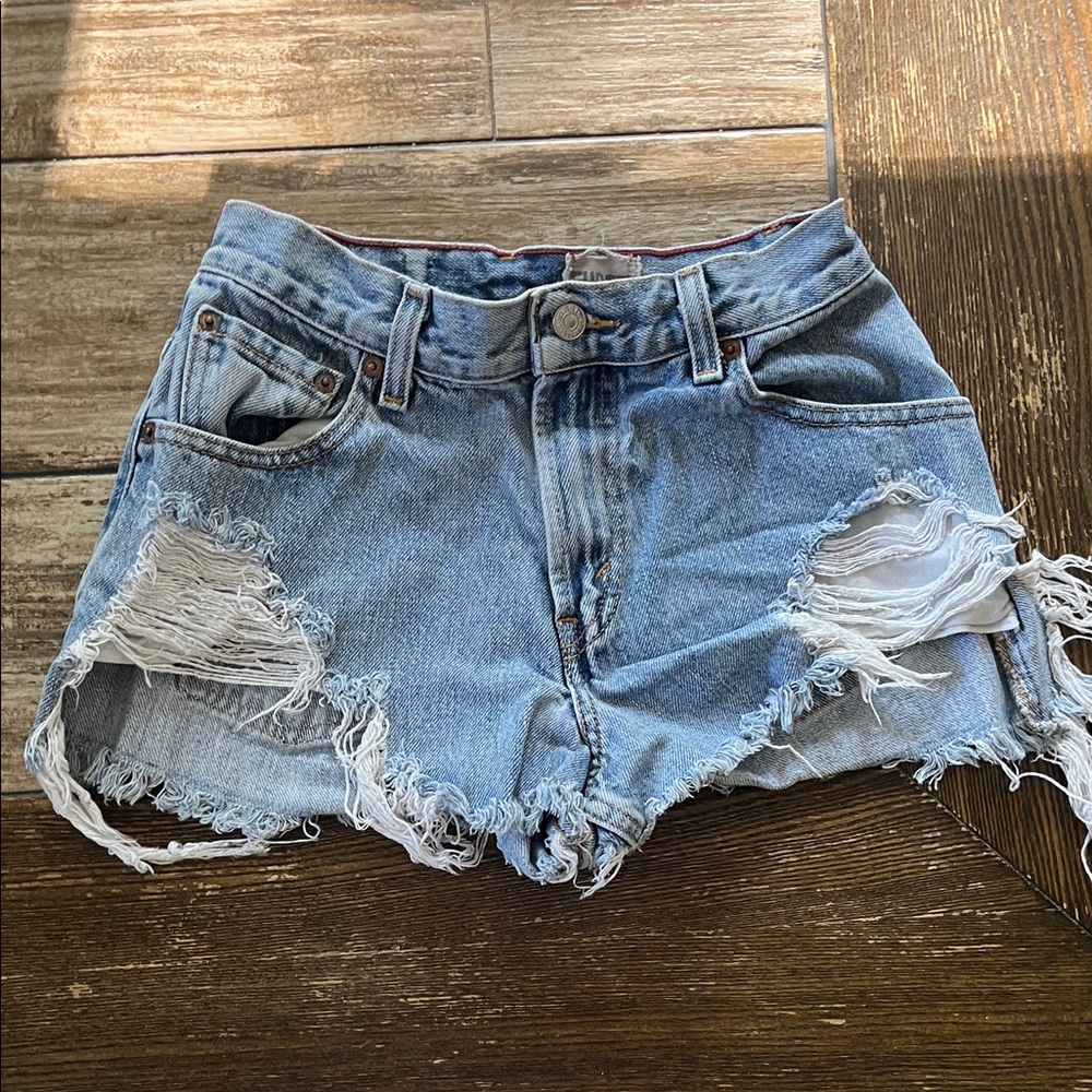 First of a Kind Casual Blue Distressed Jean Shorts